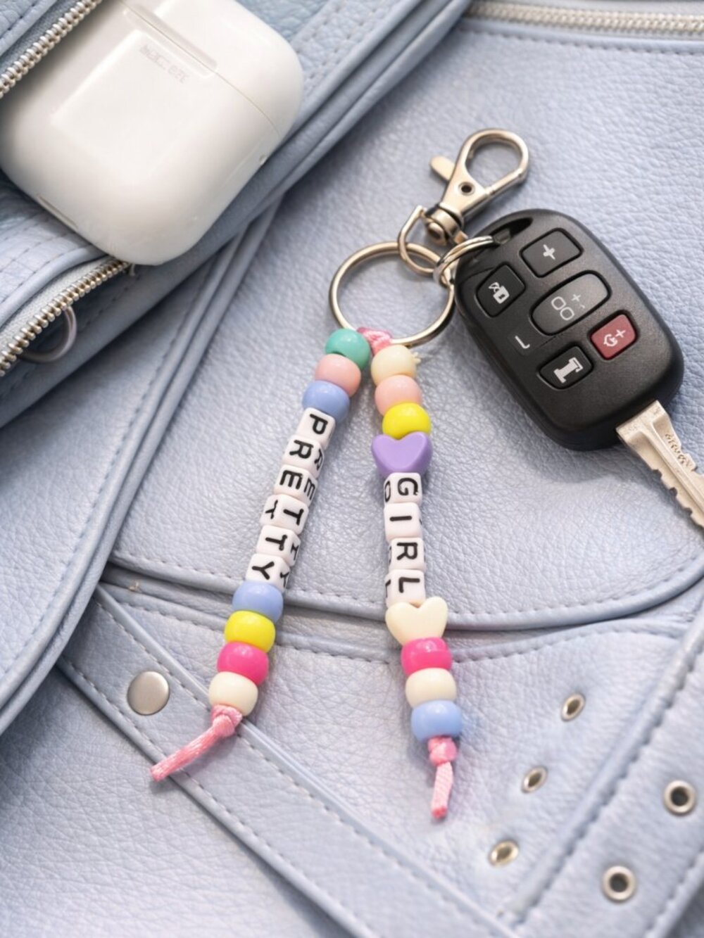 Pretty Girl Beaded Keychain Pastel Kandi Style Charm Cute Handmade Keyring